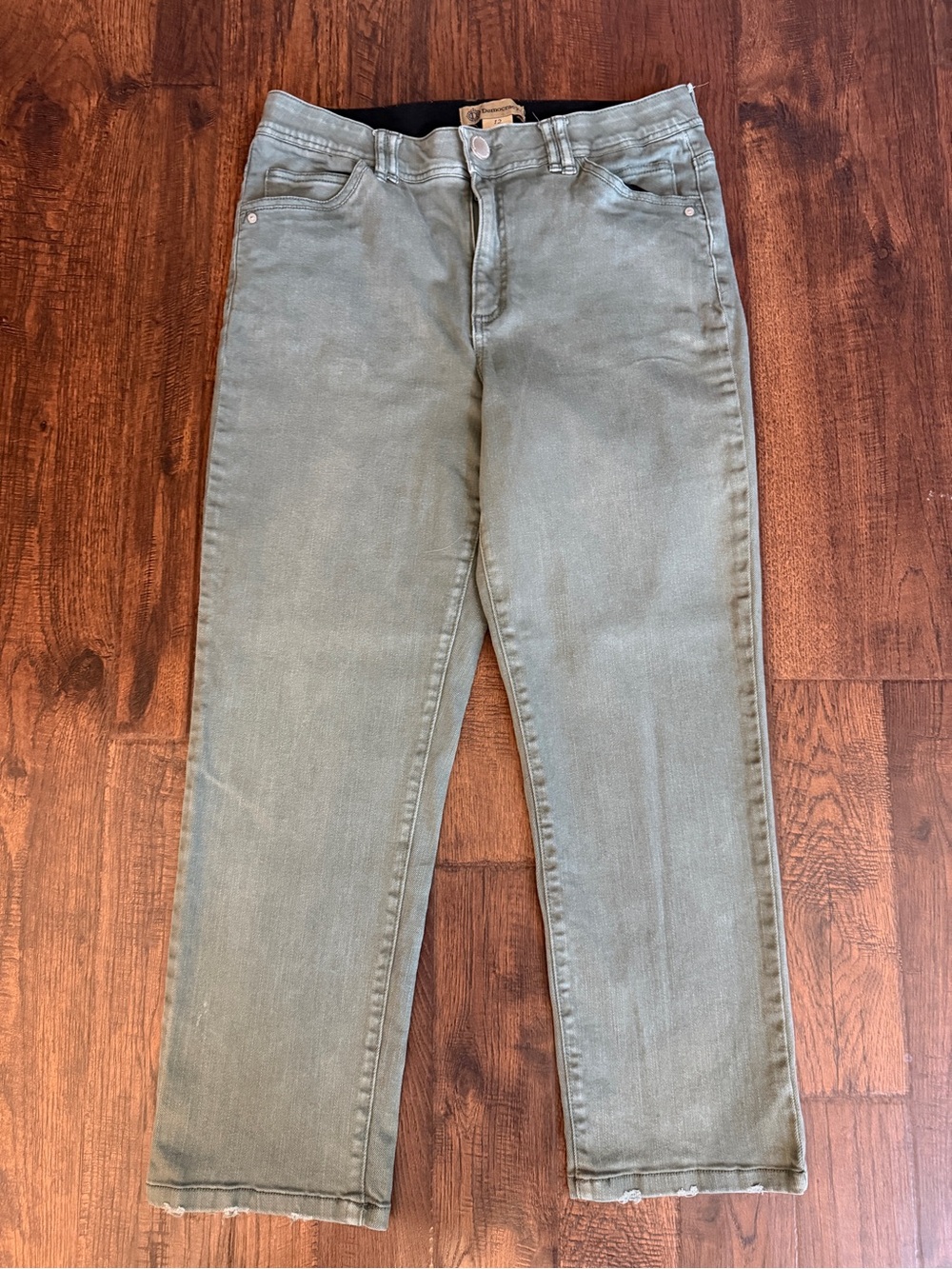 Democracy Women’s Olive Green Straight Leg Crop Jeans Raw Hem Size 12